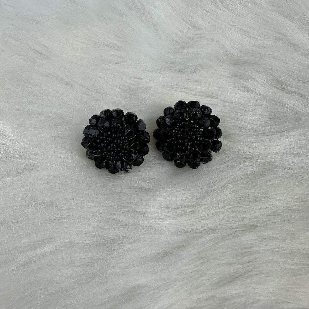 Vogue Black Beaded Circle Clip On Non Pierced Earrings Black